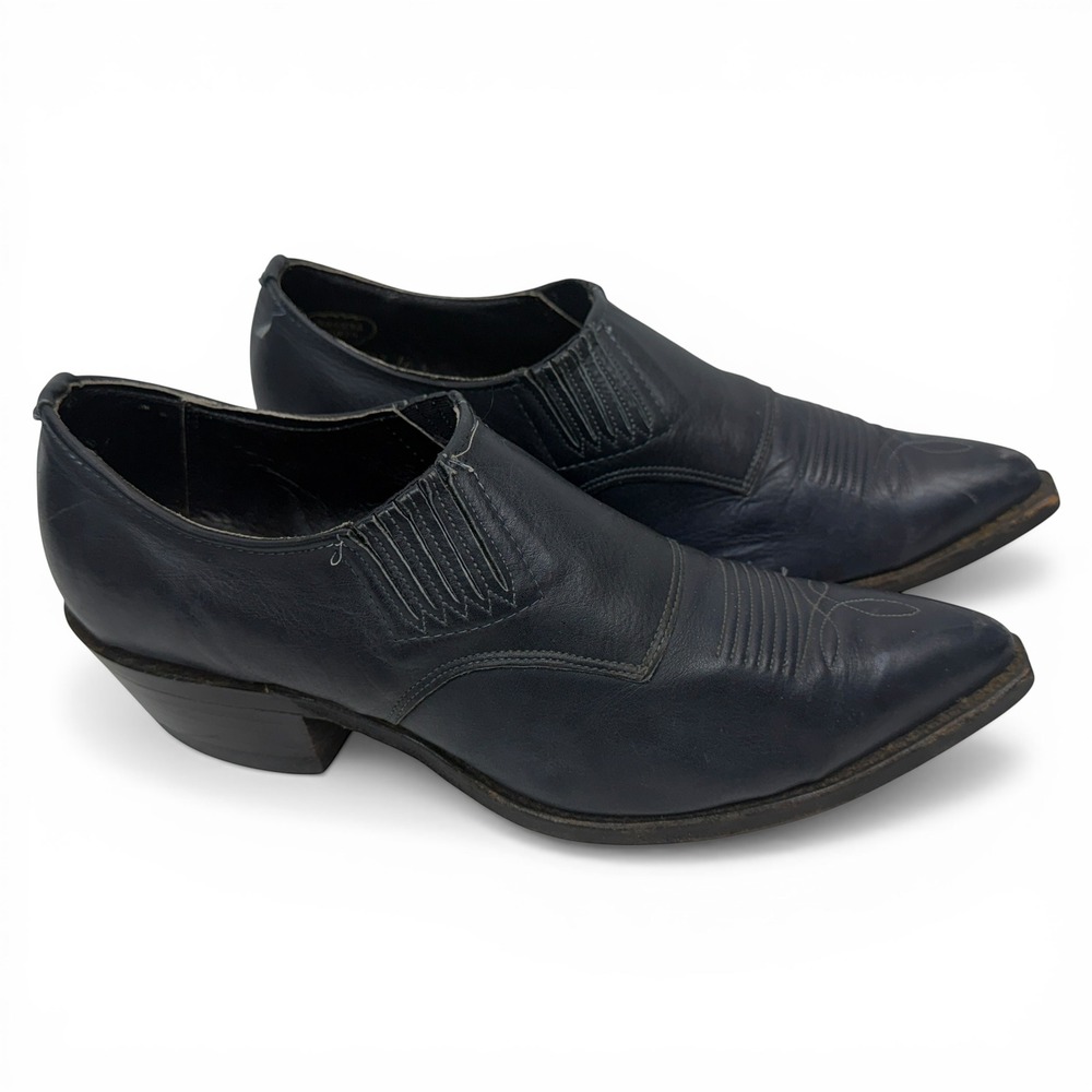 Nocona Western Pointed Toe Ankle Boots Cowboy Mens 10B USA Navy Blue Leather